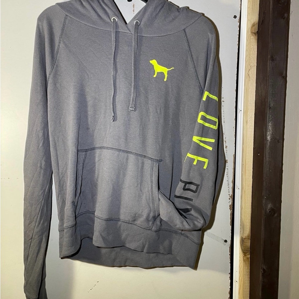 PINK Victoria's Secret Gray Hoodie with Neon Accents